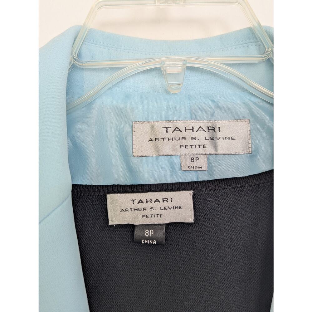 NWT Tahari Arthur S. Levine 3 Pc Pant Suit Set Light Blue Blazer Tank Black 8P - Picture 3 of 9